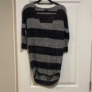 Express Black & Gray Striped V-Neck Sweater